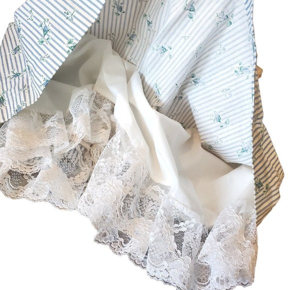 Vintage 90s Girls White Blue Floral Striped Bib Collar Party Dress w Hat Sz 5 - Picture 10 of 14